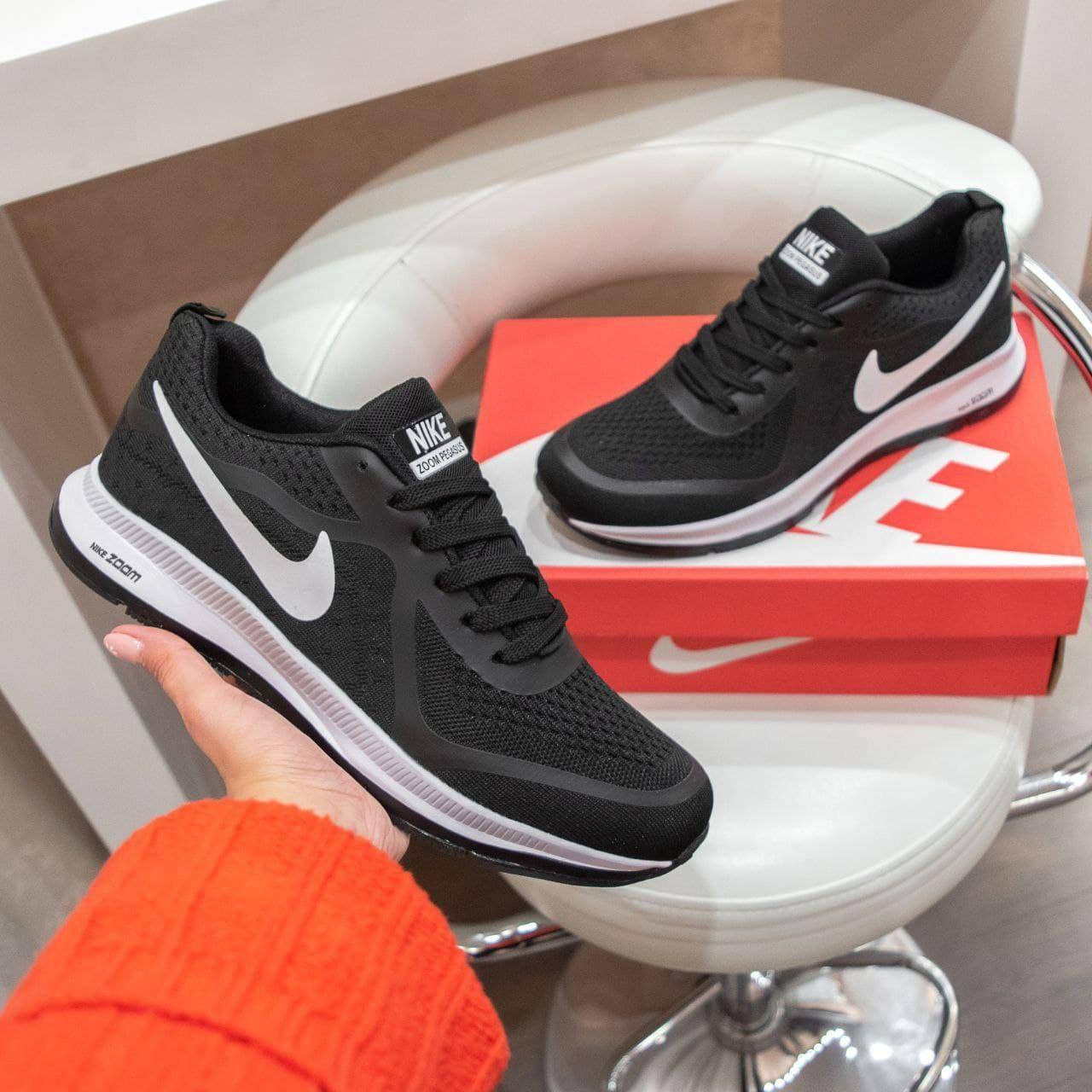 

Мужские черные с белым кроссовки Nike Air Zoom Pegasus легкие летние кросовки найк аир зум с сеткой, Черно-белый