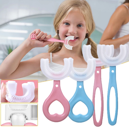 

Детская силиконовая зубная щетка 360 для детей от 5ти до 12 лет (детские зубные щетки для зубов v образная), Синий