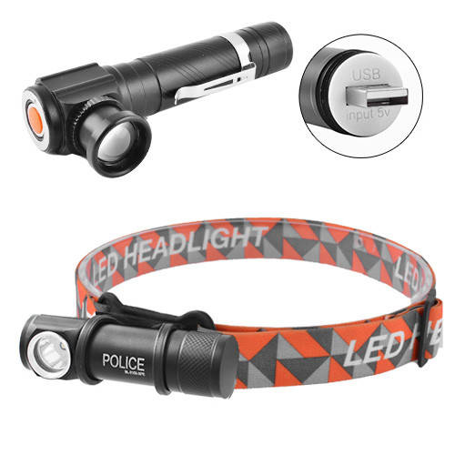 

Фонарь налобный 2 в 1 Police W01-T6, Черный