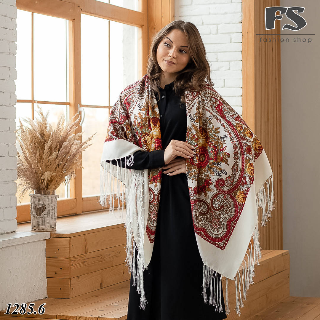 

Павлопосадська шерстяна хустина Аромат літа, Бежевый