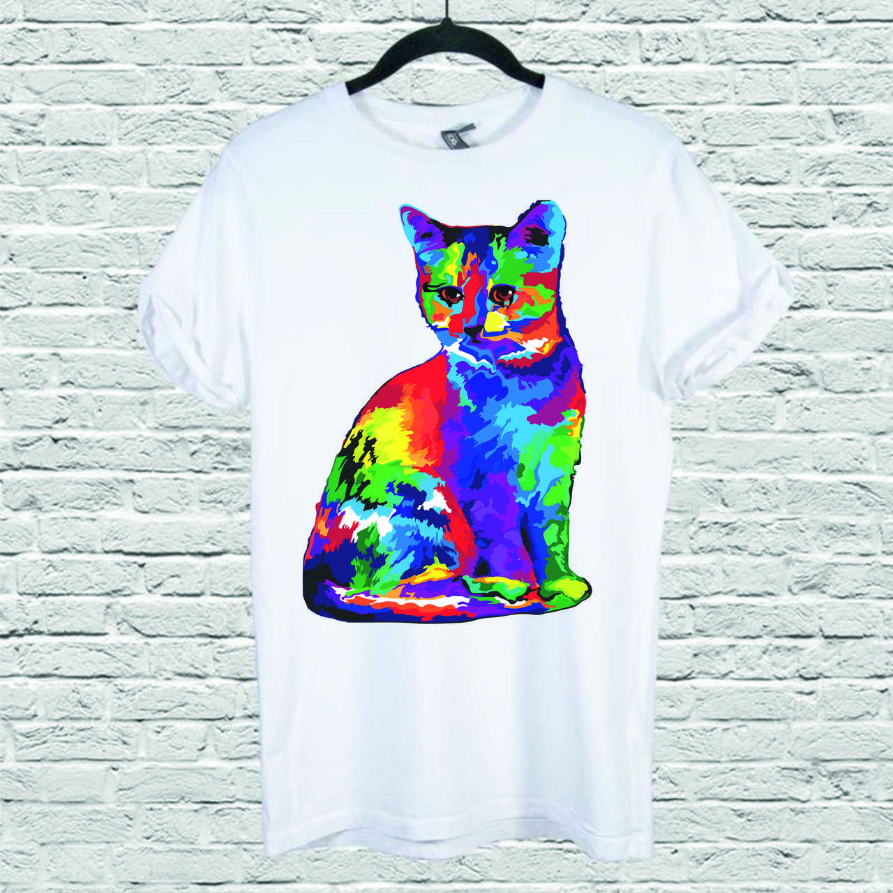 

Футболка женская с принтом Cat colour, Белый