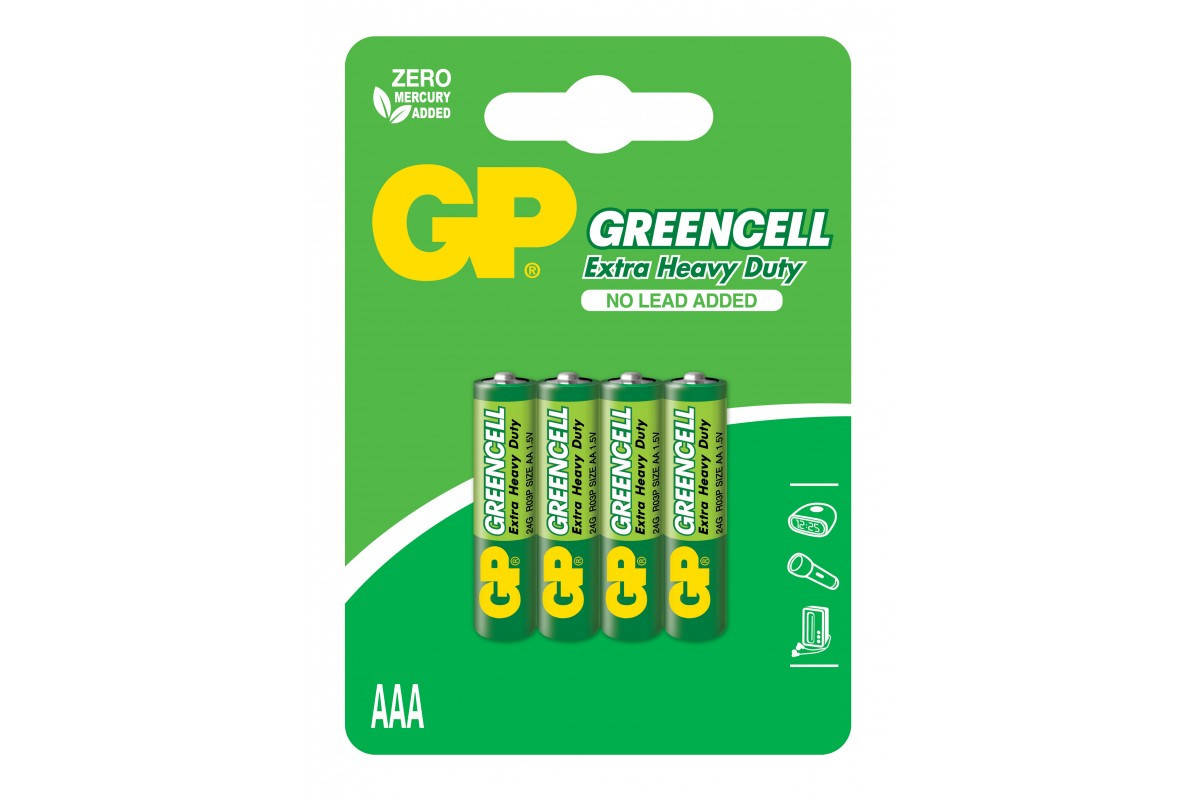 

Батарейки GP GREENCELL 1.5V 24G-U4 Солевые R03, AAA 4 шт.