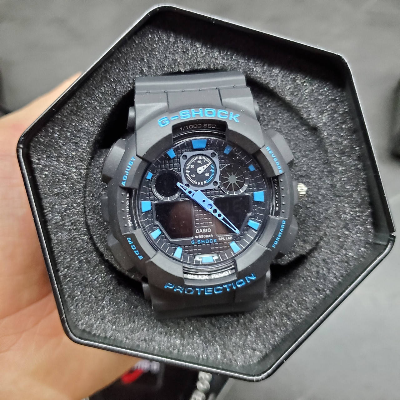 

Спортивные часы Casio G-Shock GA-100 противоударные водонепроницаемые Black-Blue подсветка 7 цветов