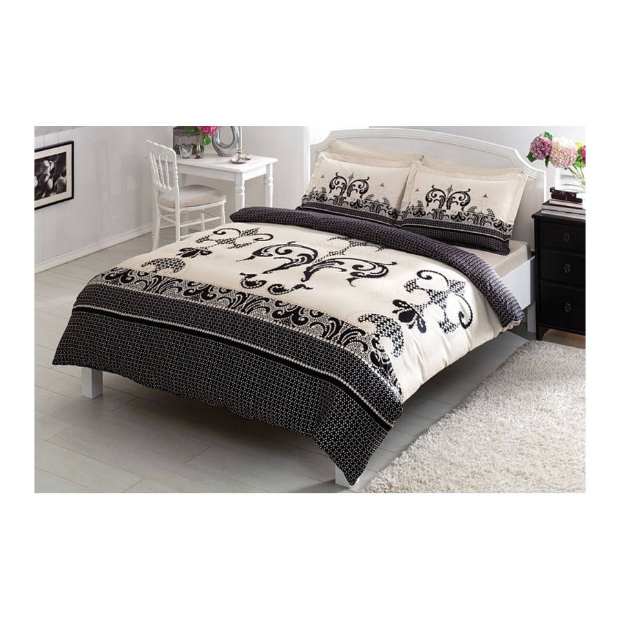 

Комплект постельного белья из сатина евро Tac Delux - Jaden siyah v51 черного цвета ,сатиновое постельное, Черный