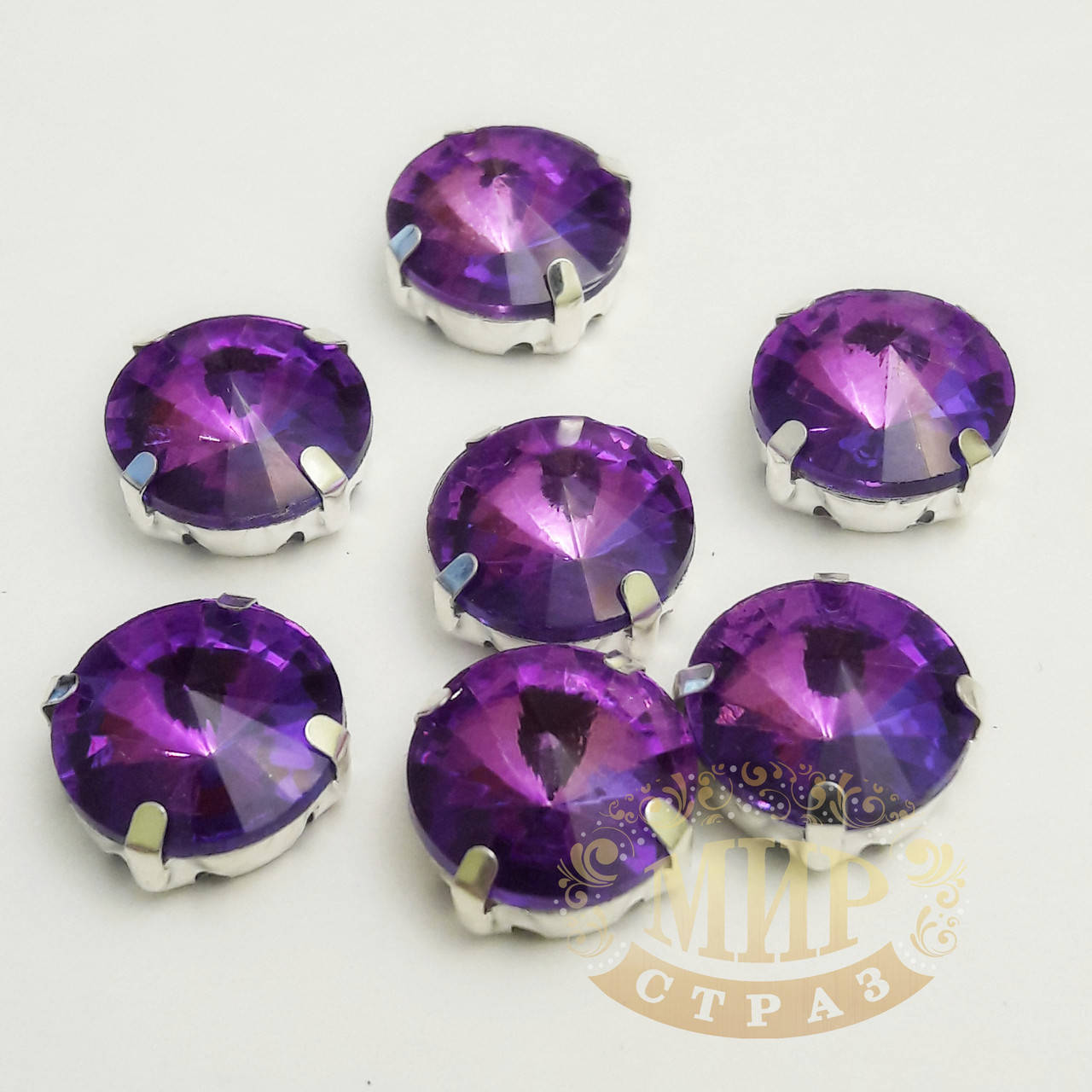 

Стразы в цапах риволи, 12мм, цвет Purple, 1шт, Черный