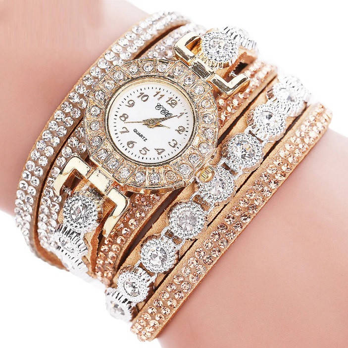

Женские наручные часы-браслет со стразами Crystal Diamond Gold