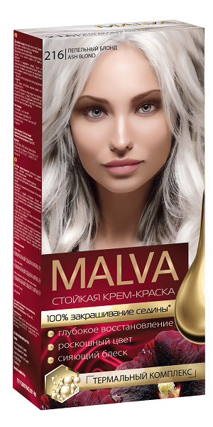 

Краска для волос Мальва / "MALVA"- 216 Пепельний блонд