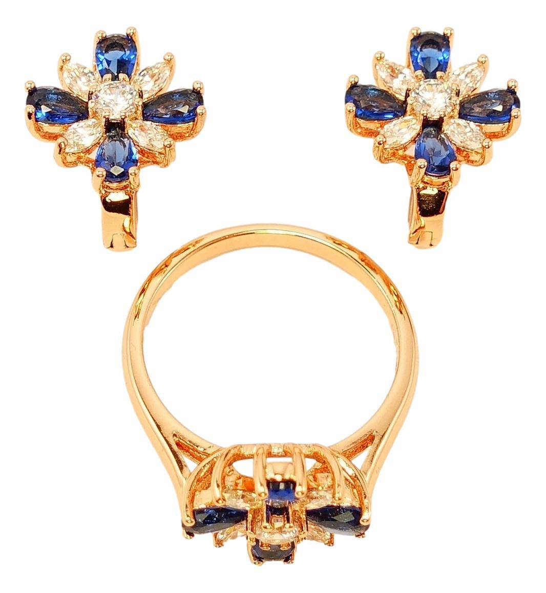 

Набор Xuping Позолота РО Кулон Кольцо "Цветок Чередующиеся Лепестки Сине- Белые Кристаллы" р.18,18.5,19.5