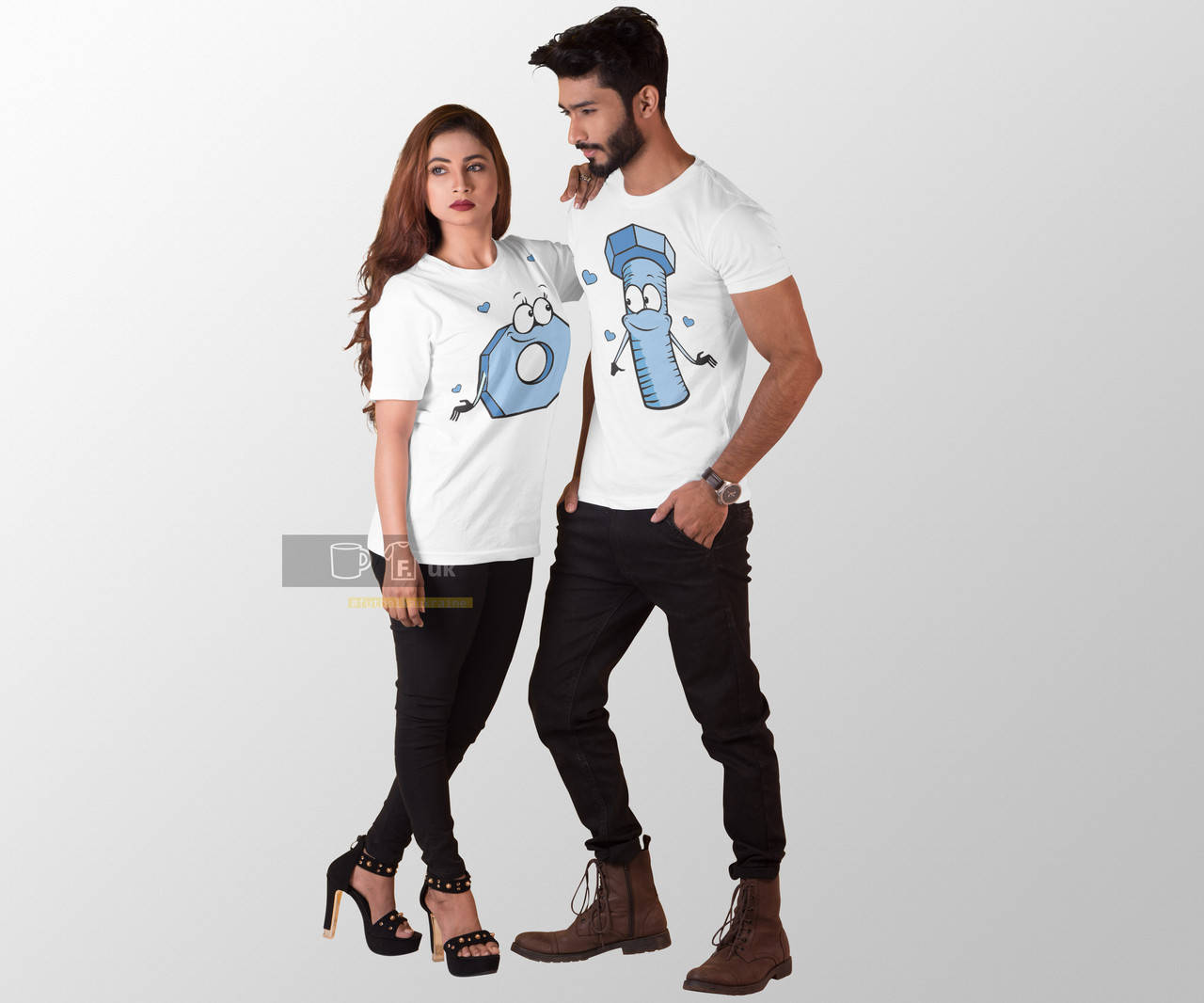 

Парные футболки для влюбленных с оригинальным принтом болтик и гайка