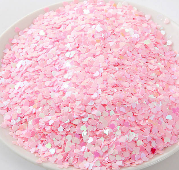 

(20 грамм) Пайетки "сердечки 3мм" Цвет - розовые с отливом, Белый