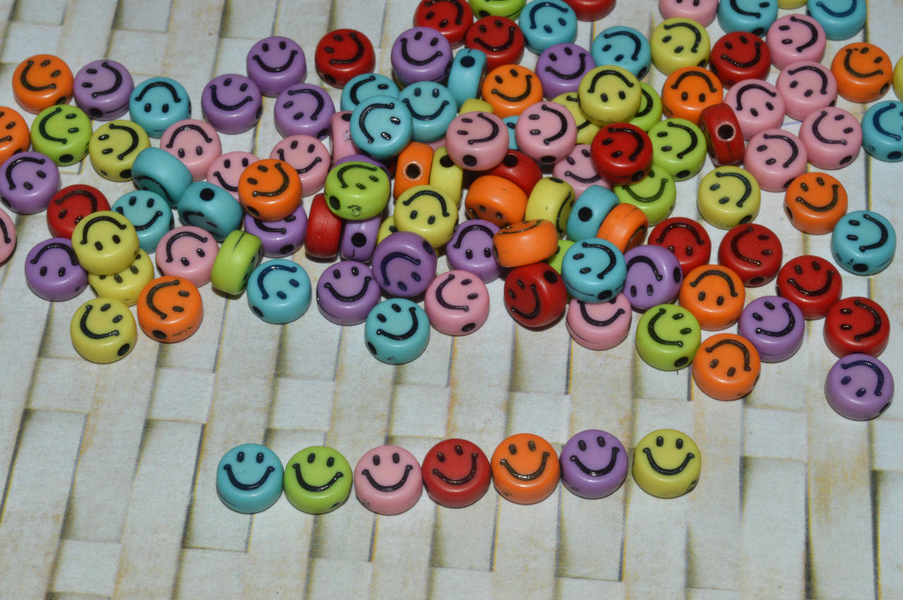 

Бусина смайлик цветная 7 мм