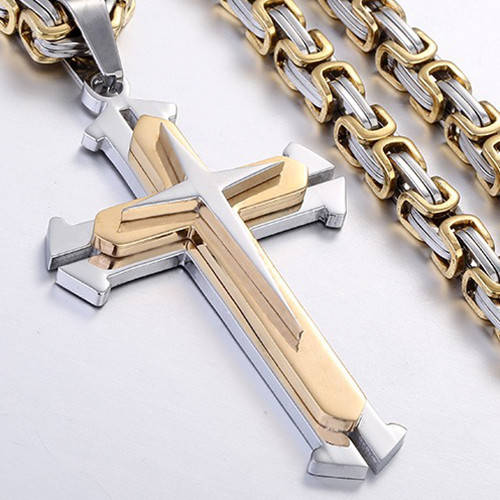 

Цепочка мужская из стали Steel Rage 6мм с крестиком крест 1