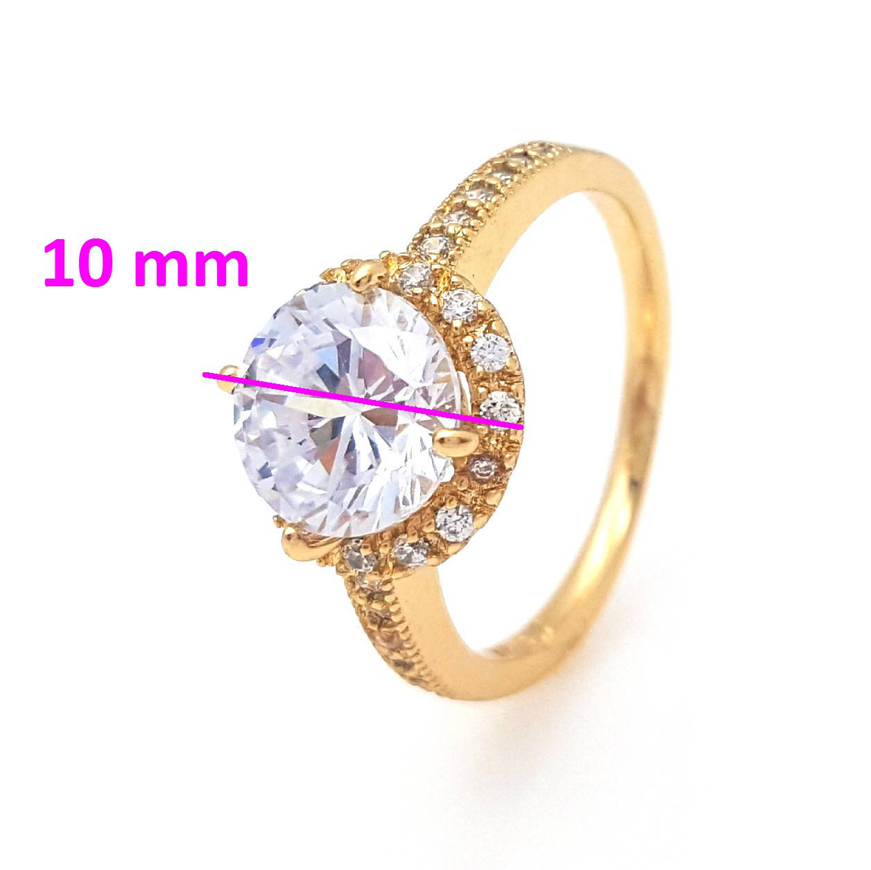 

Кольцо позолоченное, Круг с цирконием, p. 17, р. 18, Xuping, 18К