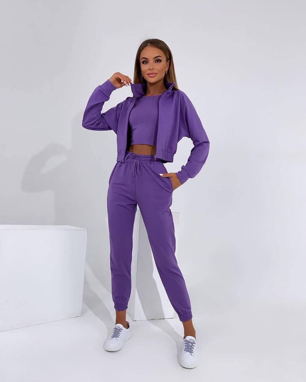 

Женский спортивный костюм тройка, размеры S-XL, много расцветок S, фиолетовый