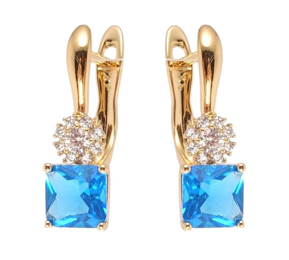 

Серьги Xuping Позолота 18K английский замок "Голубой фианит с кристальным цветком"