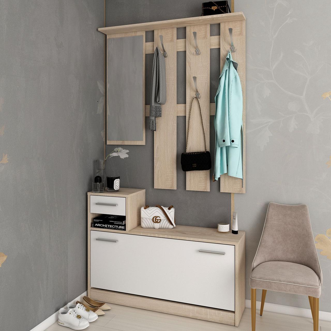 Передпокій Doros Alice Білий/Дуб Cонома 1 дзеркало 100х27х182,9 (44900238) 2