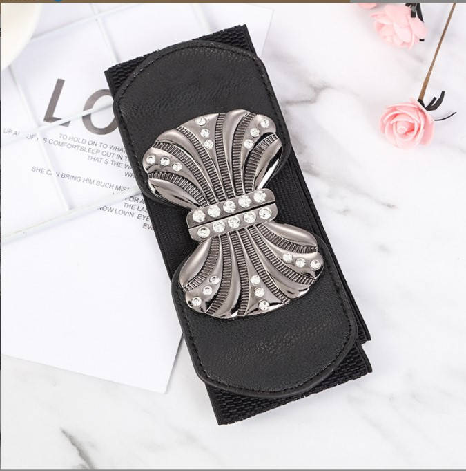 

2801 Женский ремень тканевой черный (резинка)