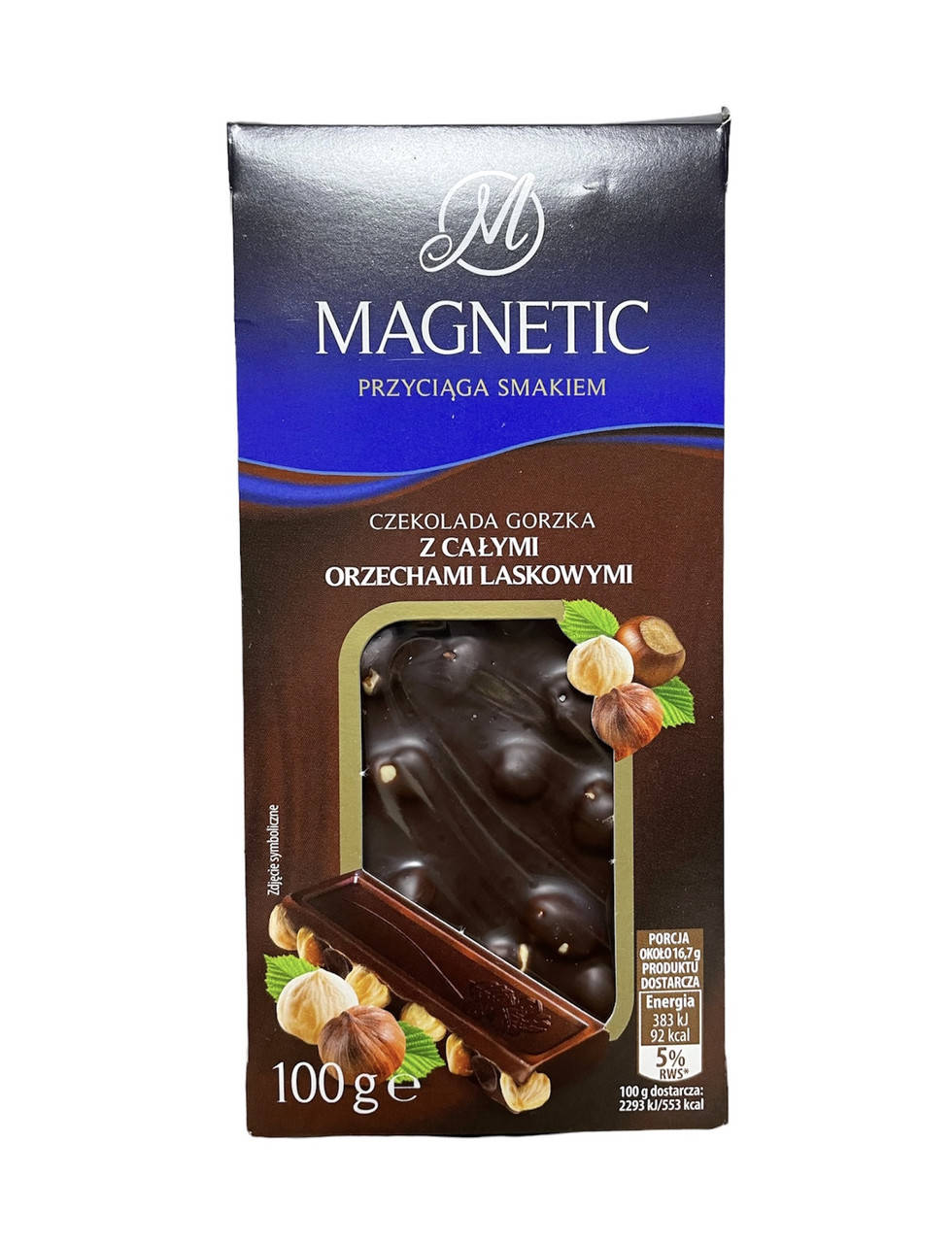 

Чорний шоколад Magnetic з цілим фундуком, 100 г 5907443600239