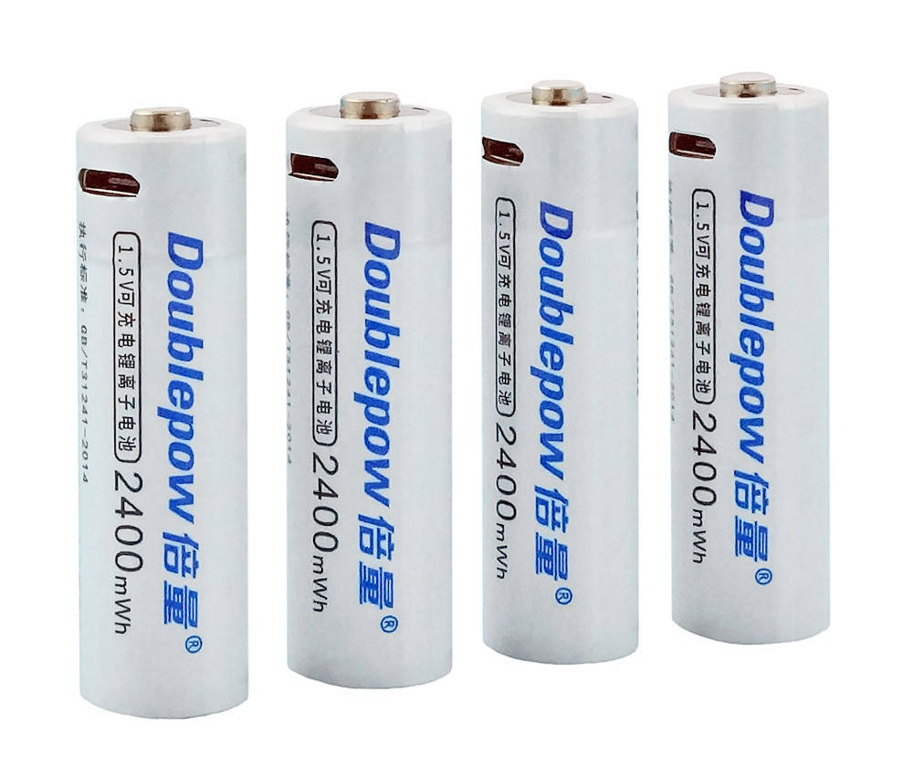 

Аккумулятор (батарейка) АА пальчиковый 1600 мАч 1.5V Li-ion micro USB Doublepow - комплект 4 шт.