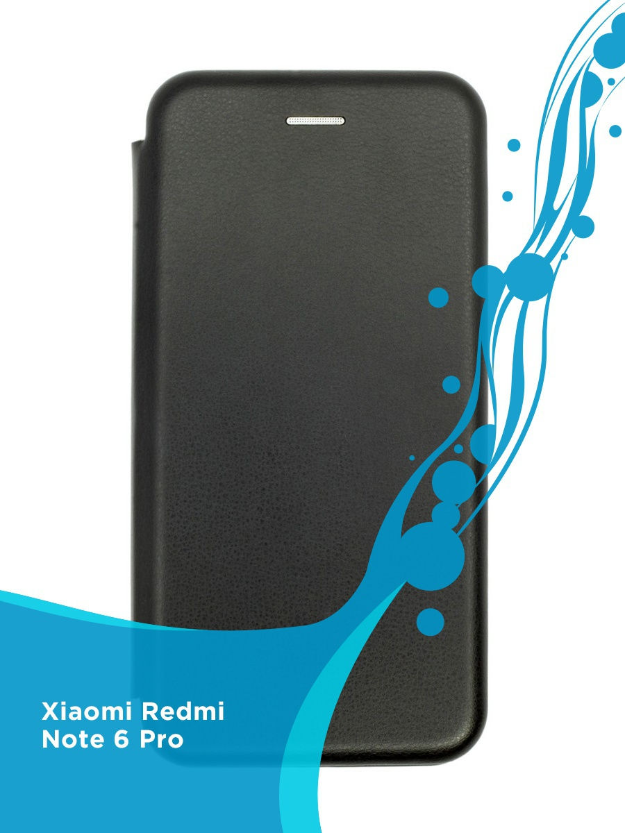 

Чехол книжка для Redmi Note 6 Pro / книжка на редми нот 6 про (черный цвет) / на магните с отделом для карт