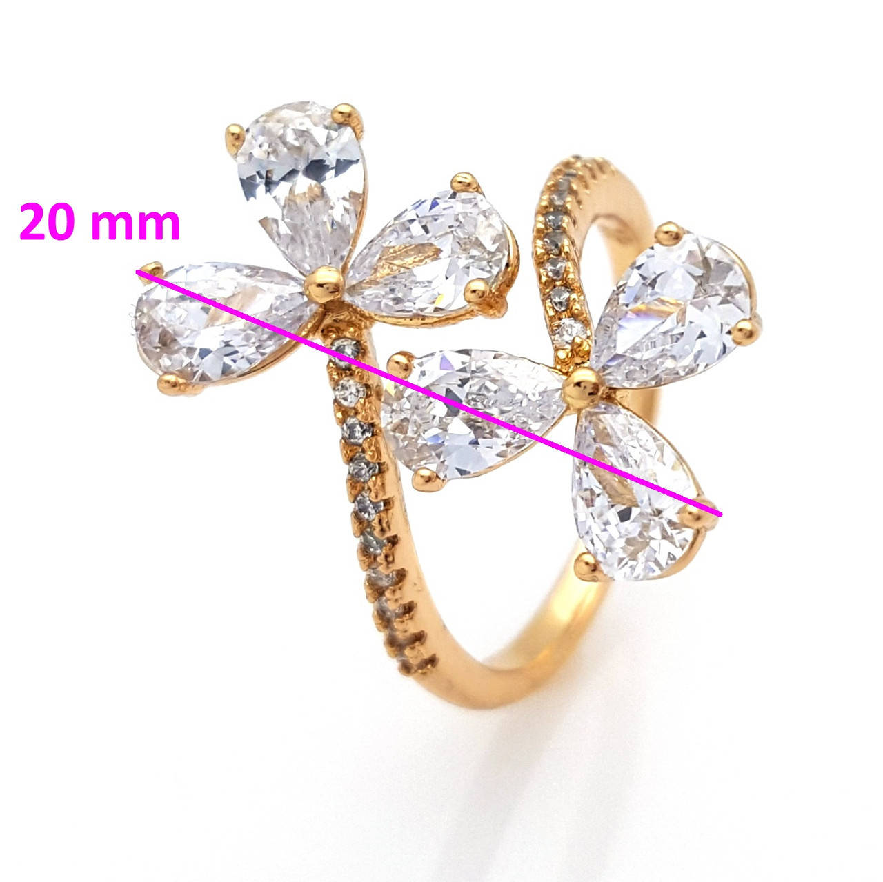 

Кольцо Два Цветка, с цирконием, p. 16-17, р. 18-19, позолота Xuping 18К