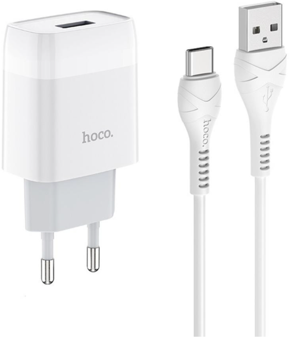 

Сетевое зарядное устройство Hoco C72A 1USB QC 3.0 + USB Cable Type-C 2.1A White, Белый