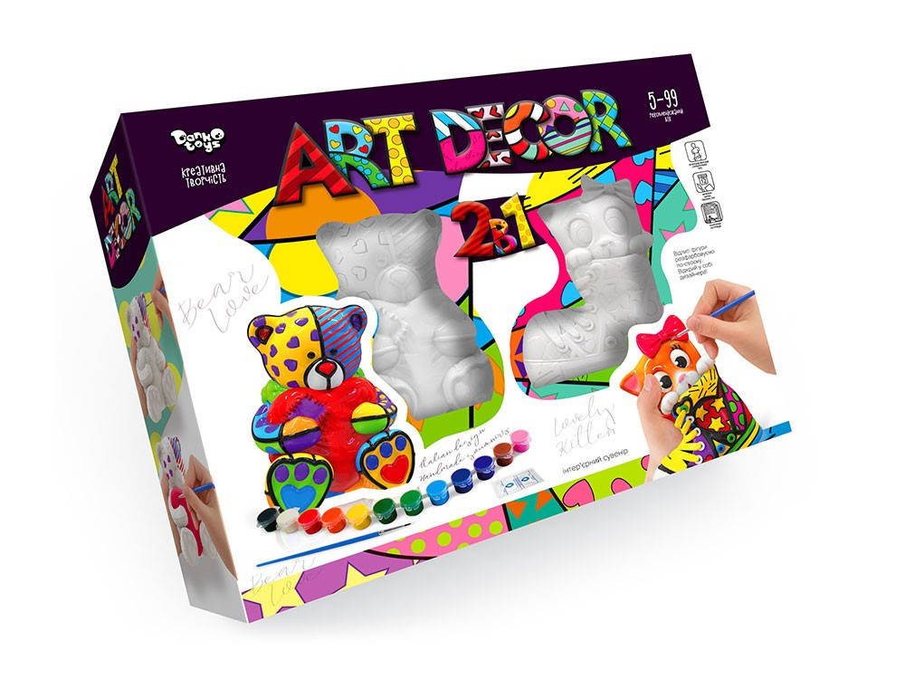 

Набор креативного творчества Art Decor 2в1 ARTD-02-01U Danko Toys 3D-роспись гипсовые фигурки краски лак