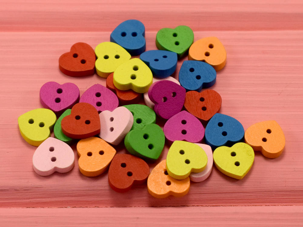 

Пуговки "Сердечки" деревянные (5 шт.), Разные цвета
