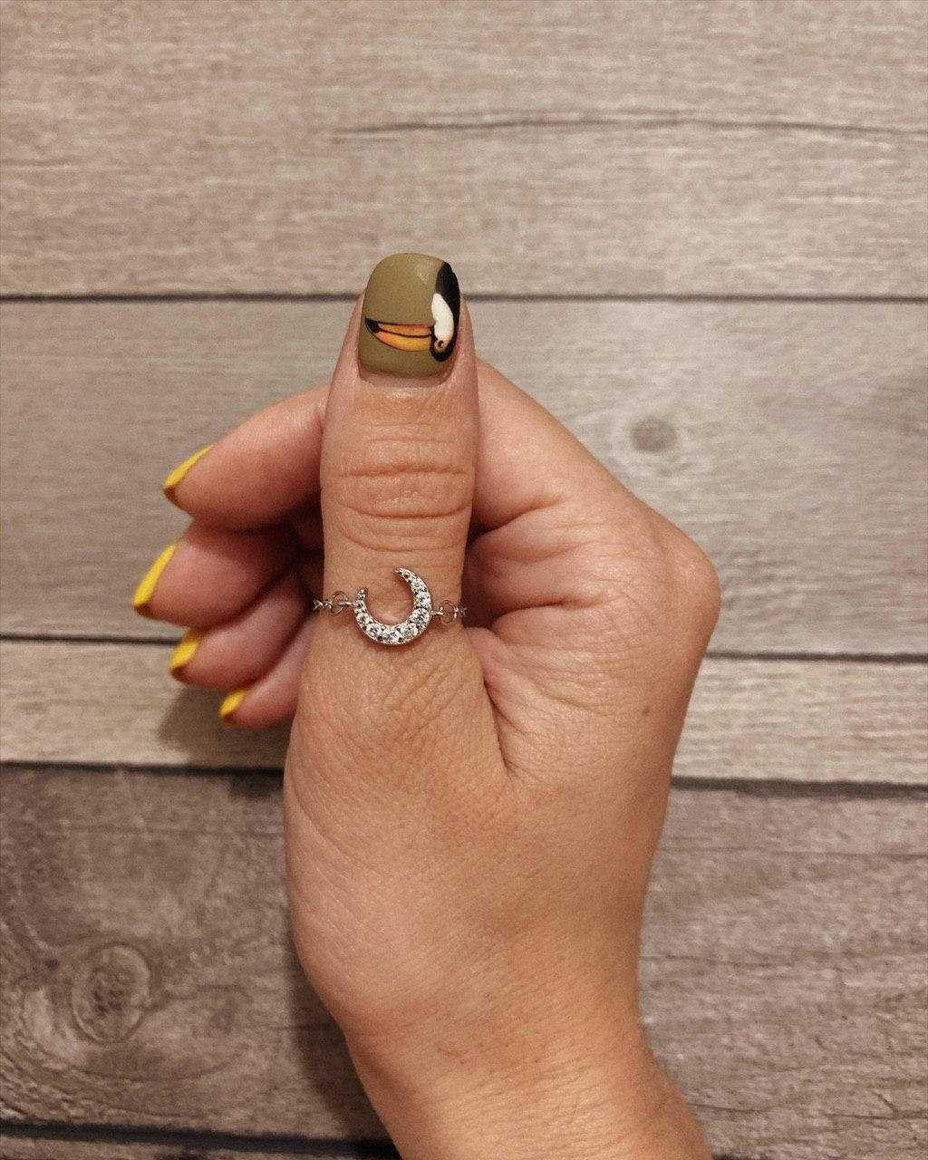 

Кольцо из цепочки с Луной из фианитов, серебряное покрытие 925 пробы, регулируемый размер