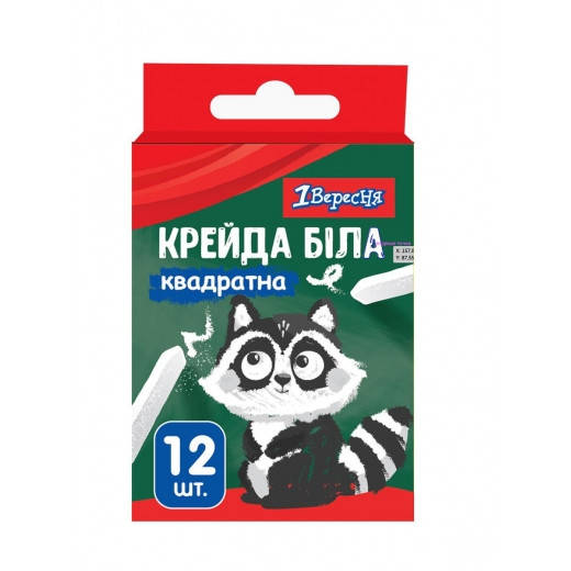 

Мелки белые 1 Вересня 12 шт. Zoo Land, квадратный, Белый