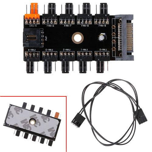 

Хаб сплиттер для питания 10 вентиляторов 12В 4pin PWM от Sata, майнинг