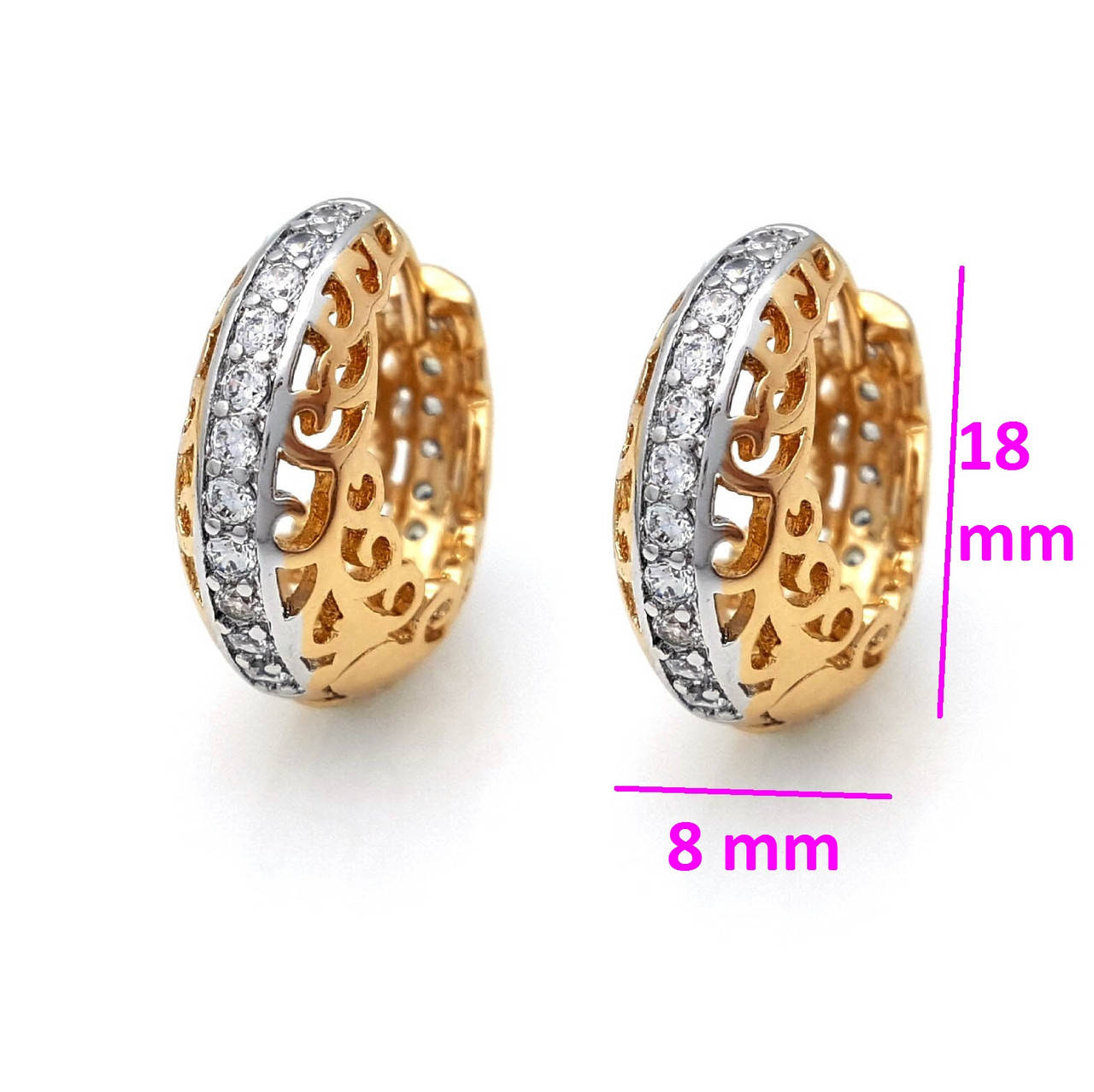 

Серьги Ажурная Подкова с дорожкой камней, позолота + родий, 18К